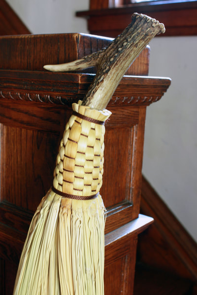 traditional handmade corn broom antler hearth