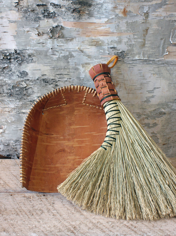 traditional broomcorn handmade turkey wing whisk broom birch bark dustpan