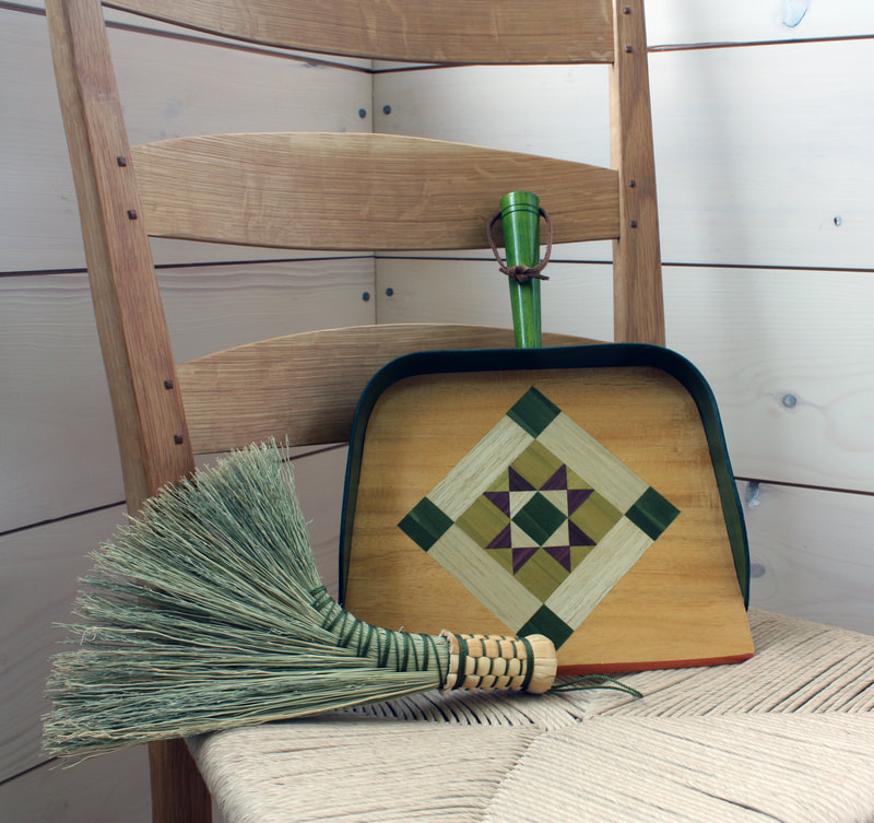 traditional broomcorn handmade turkey wing whisk broom wooden dustpan marquetry